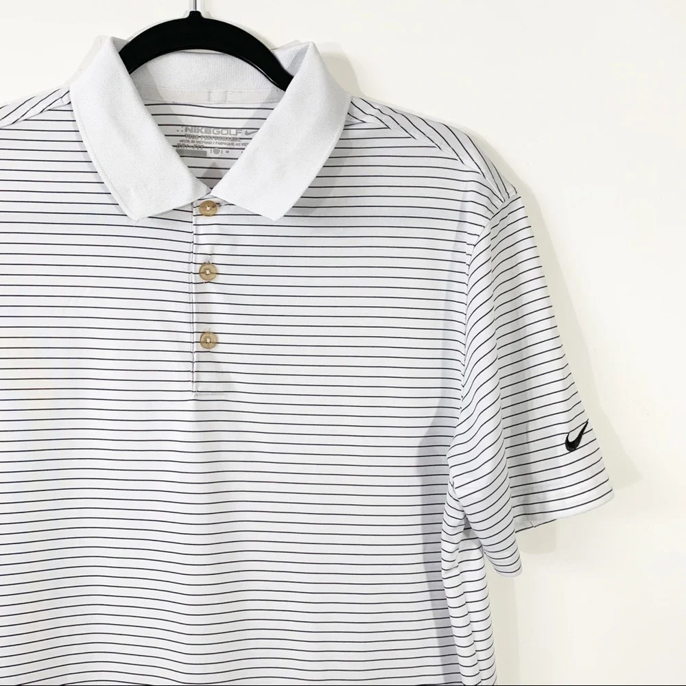 Nike White Polo Shirt with Thin Black Stripes